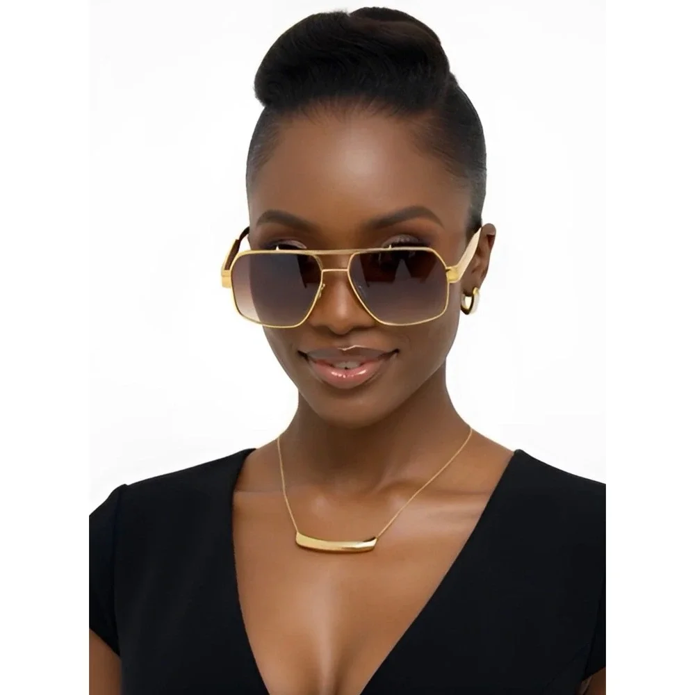 Sunglasses Women Shades Square‎ Gold Metal UV400 Protection Summer Retro Vintage